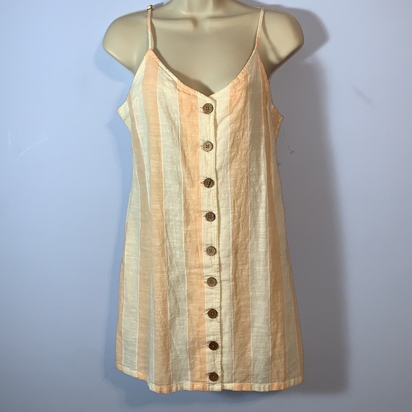 Rip curl Havana Stripes Spaghetti Strap Mini dress Button down cotton linen NWOT - Picture 6 of 7